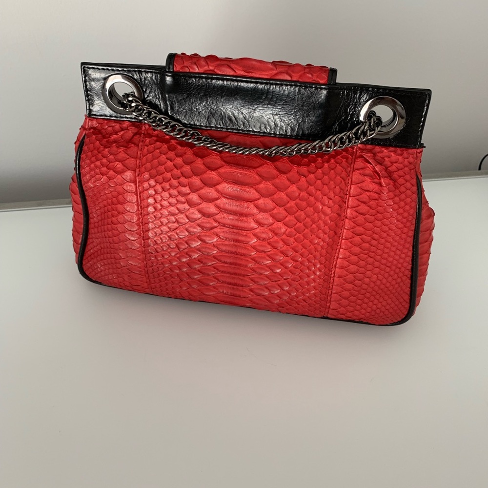 Genuine Exotic Leather And Python Chain Purse Fla… - image 5